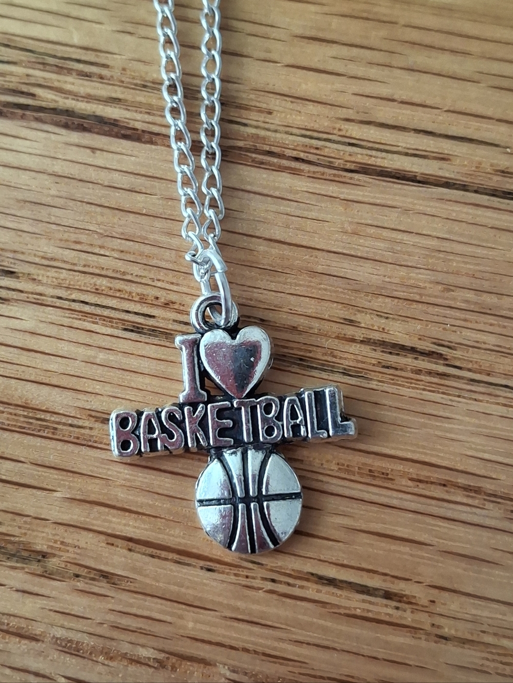I Heart Basketball Silver Pendant Necklace